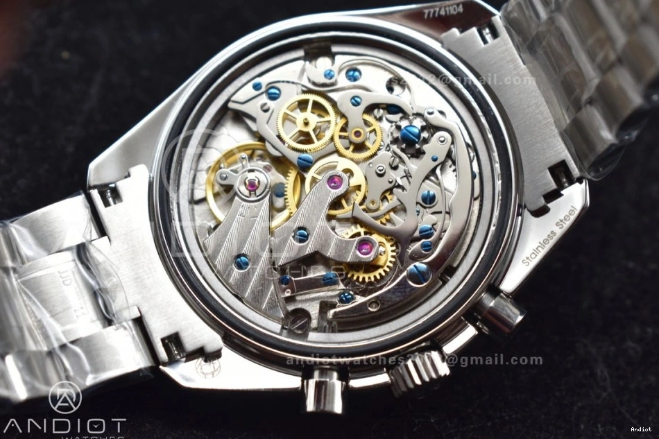 OMF on Manual Sapphire SS Transparent Winding Black with SS MoonWatch Movement Dial Chrono Speedmaster Bracelet Back Crystal 0401